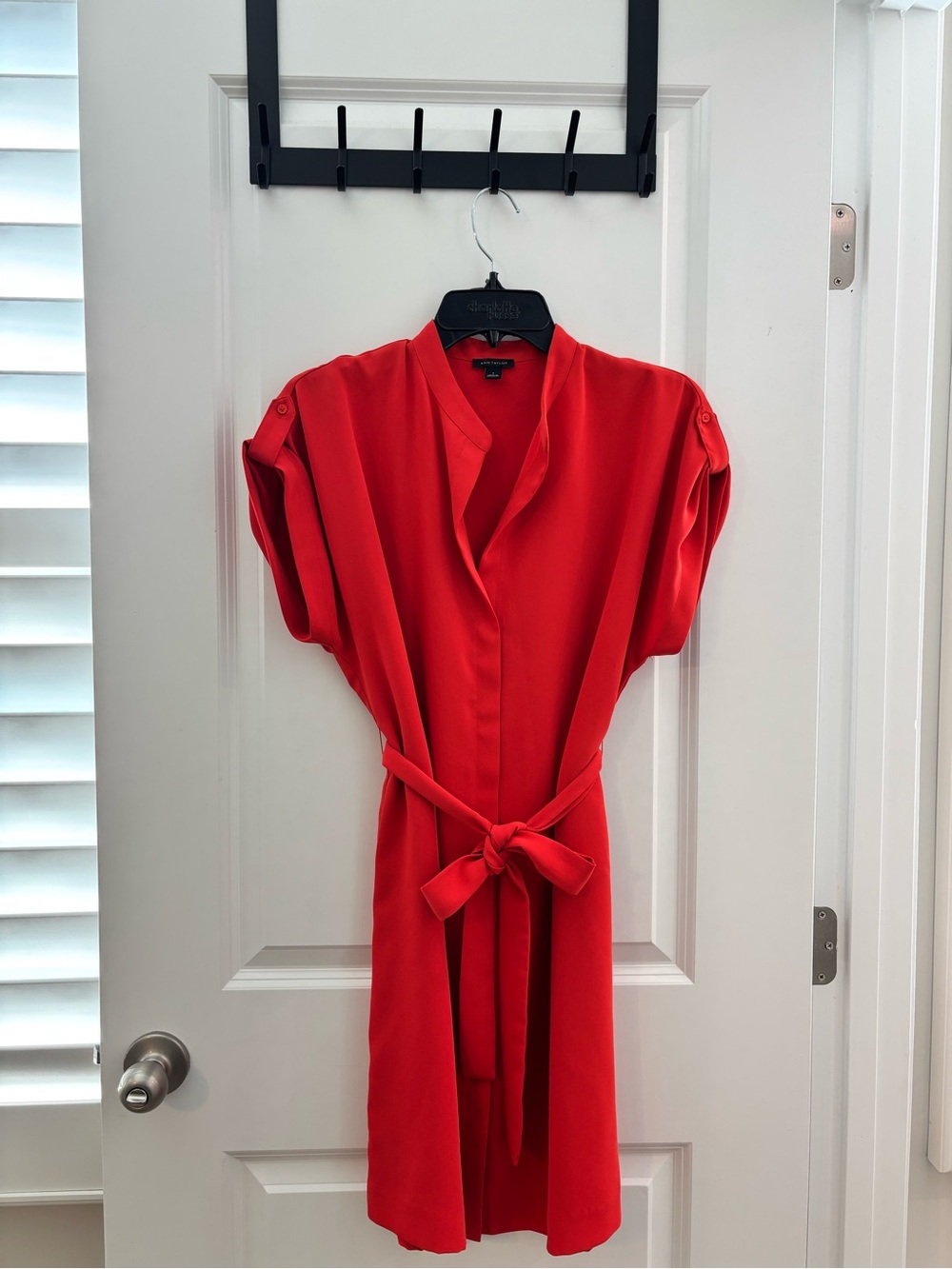 Ann Taylor Bold Orange Belted Short Sleeve Dress